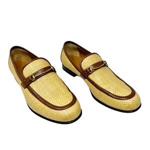Gucci Horsebit Raffia Loafers Mens 10 Brown Leather Trim Italy